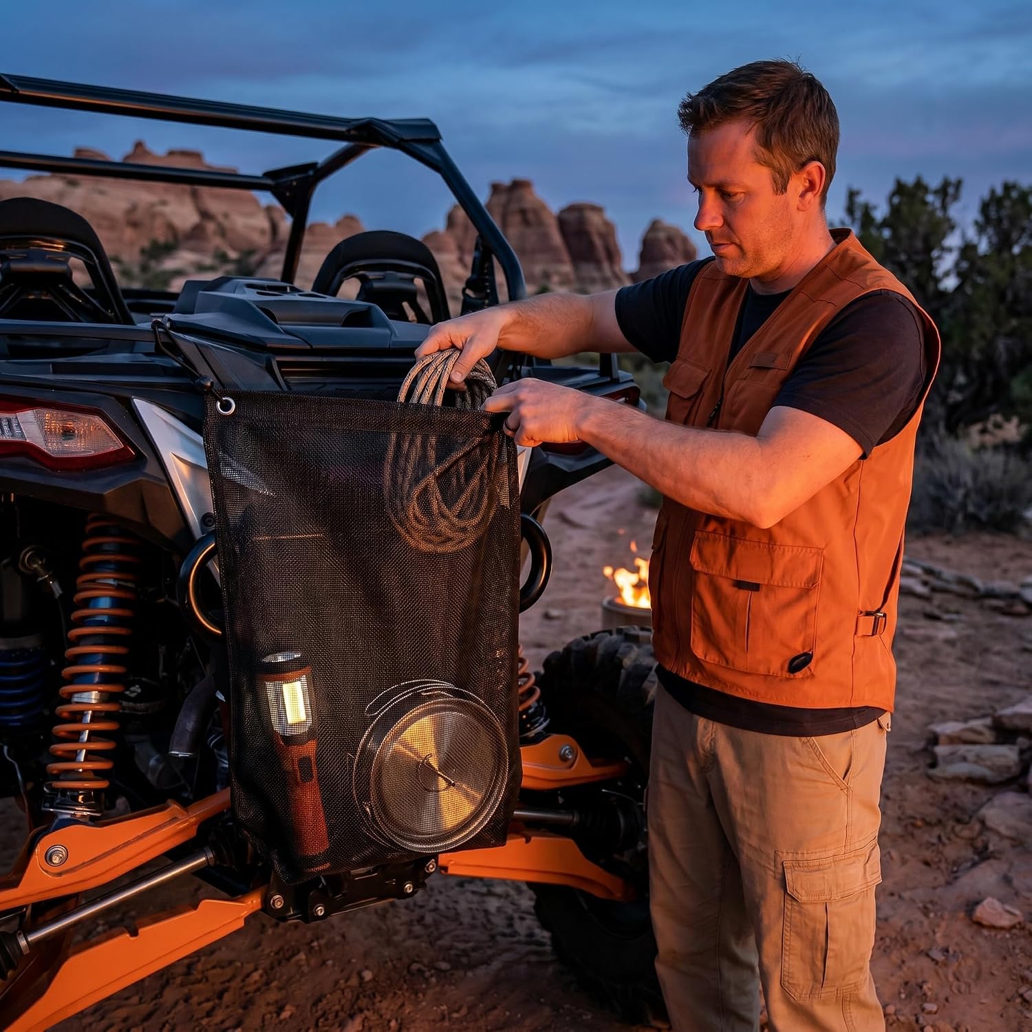 Heavy Duty UTV ATV Mesh Trash Bag 10L, Roll Cage Mount Quick-Release Buckle | Universal Fit 0.7-2.25 Inch Roll Bars, No-Drill Install Under 60 Seconds, Heavy Duty PVC Mesh All-Weather