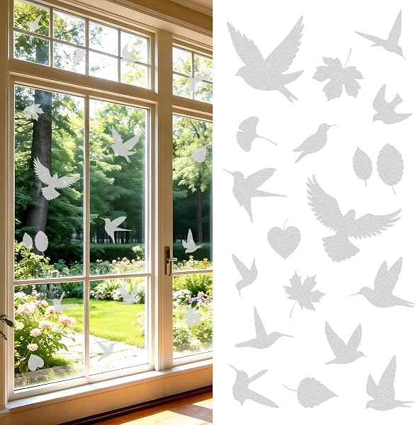 6 Sheets Anti-Collision Window Stickers Decals - Bird & Leaf Patterns, Prevent Bird Strikes, Glass Door Protection, Home Decor - 1
