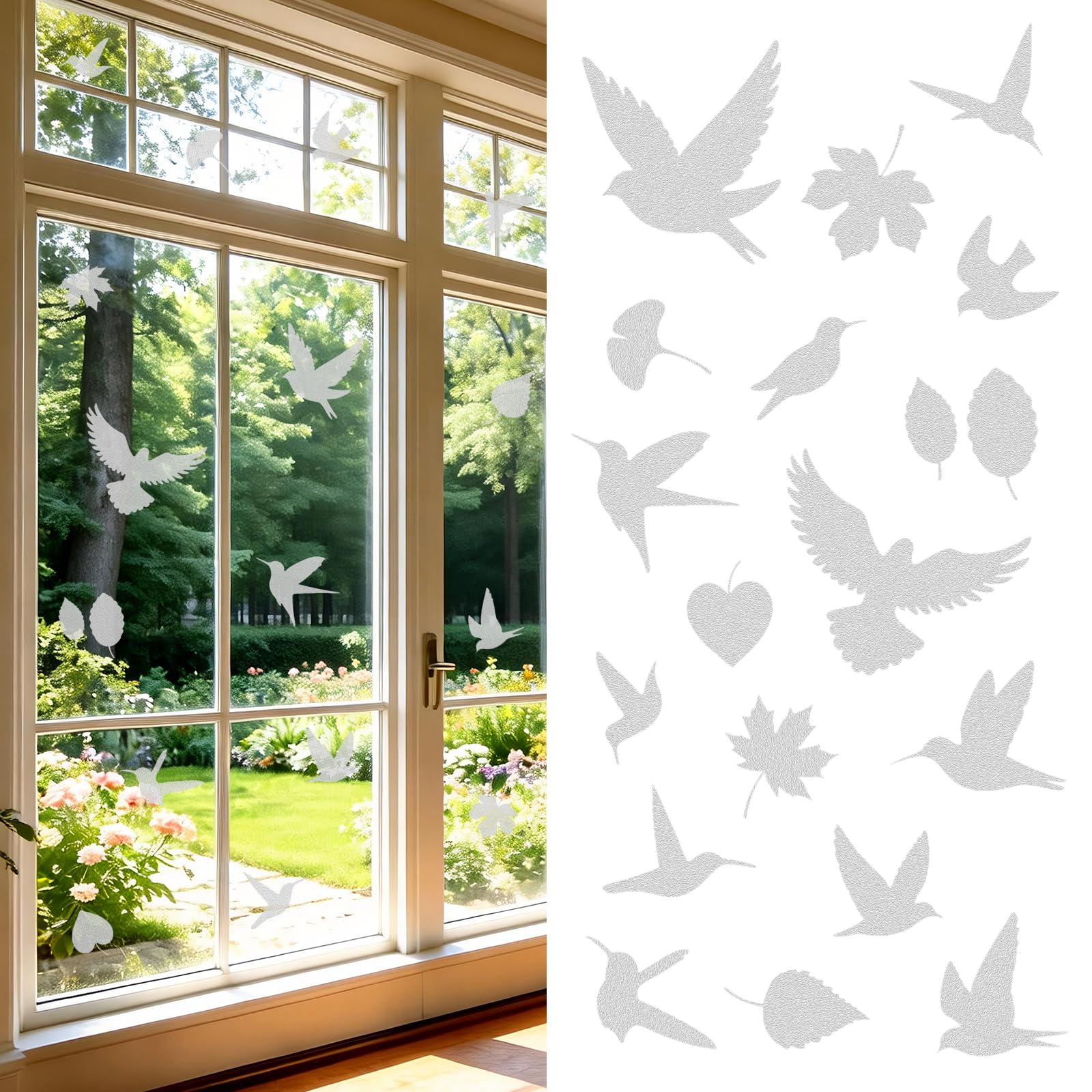 6 Sheets Anti-Collision Window Stickers Decals - Bird & Leaf Patterns, Prevent Bird Strikes, Glass Door Protection, Home Decor