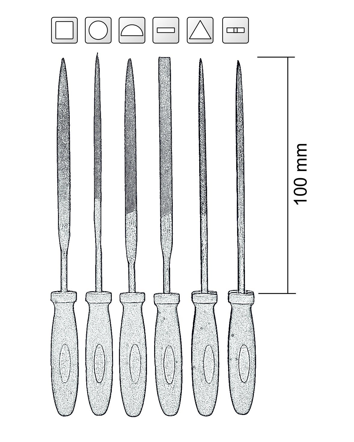 CON:P B20206 Mini File Set, Silver/Red/Black, 100 mm