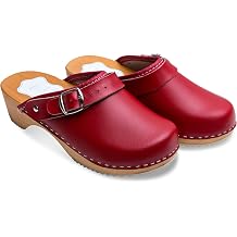 FUTURO FASHION Women's Healthy Natural Genuine Leather Wooden Sole Plain Clogs Unisex Colours Sizes 3-8 UK