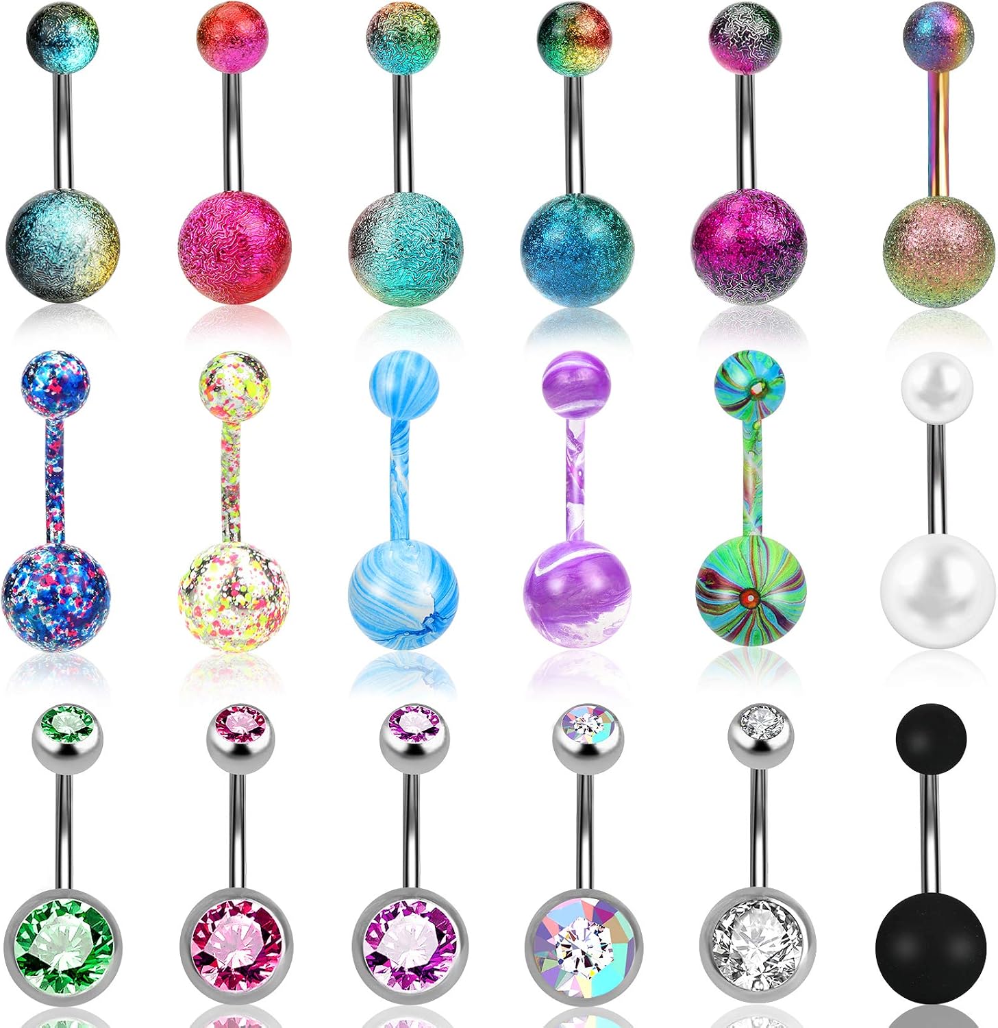 ONESING 18 Pcs 14G Belly Button Rings Belly Rings for Women Belly Piercing Jewelry Belly Barbells Navel Rings Body Piercing Jewelry Stainless Steel Jewelry Silver Ring Belly Button Piercings Body Bar