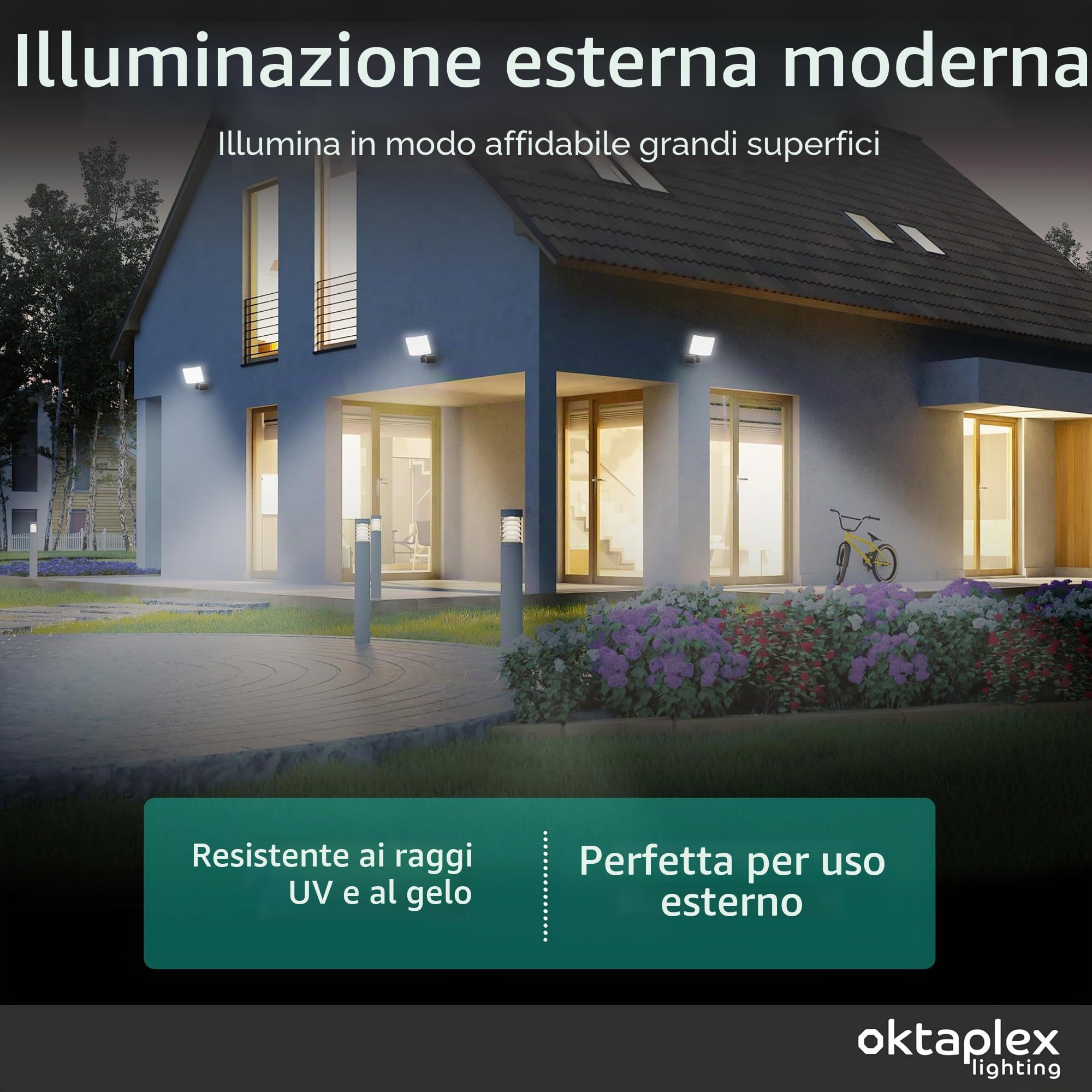 Oktaplex Lighting Cali - Faretto LED per esterni, 30 W, IP65, 3000 K, proiettore da parete, luce bianca calda, colore antracite