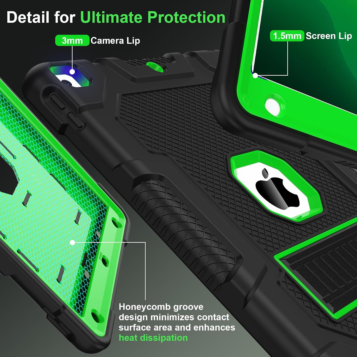 TIMISM Case for iPad 9th/8th/7th Generation(2021/2020/2019), Heavy Duty Military Grade Shockproof Rugged Protective 10.2" Cover with Built-in Stand for iPad 9 8 7 Gen, Black+Green