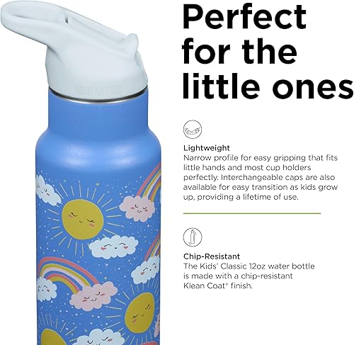 Miniatura 4 de Klean Kanteen Botella de agua clásica aislada para niños de 12 onzas con tapa deportiva de sello abatible, tapa 100% a prueba de fugas, sin BPA,