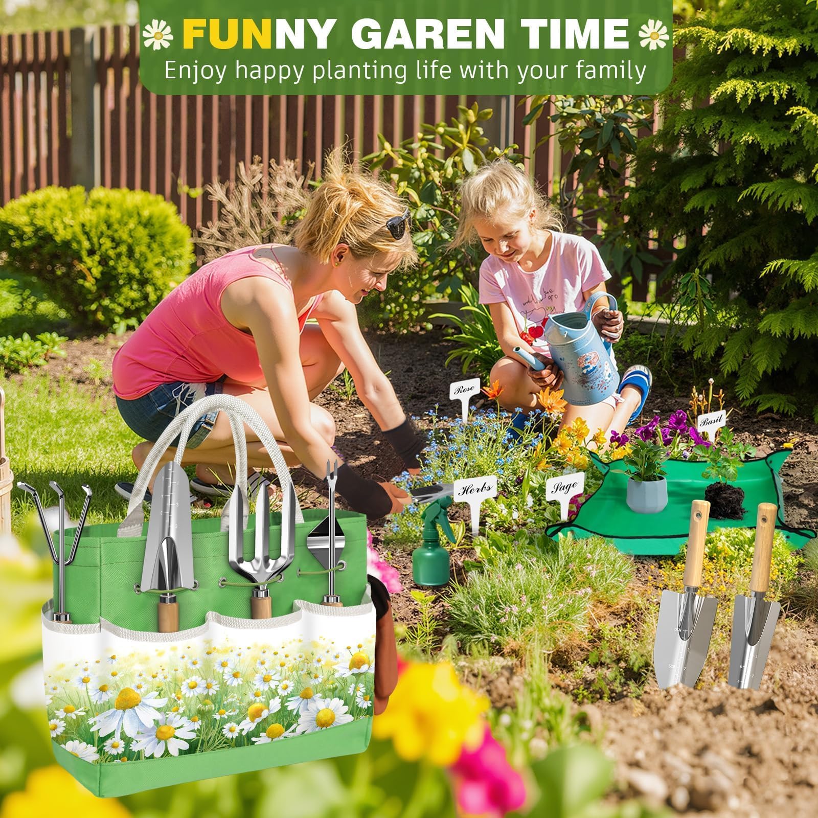 22Pcs Garden Tools Set for Women,Heavy Duty Hand Tool Kit,Gifts for Mothers Day Mom Beginner Gardening Essentials with Large Tote Bag/Repotting Mat/Trowel/Rake/Pruner/Gloves/Plant Tags-: Black