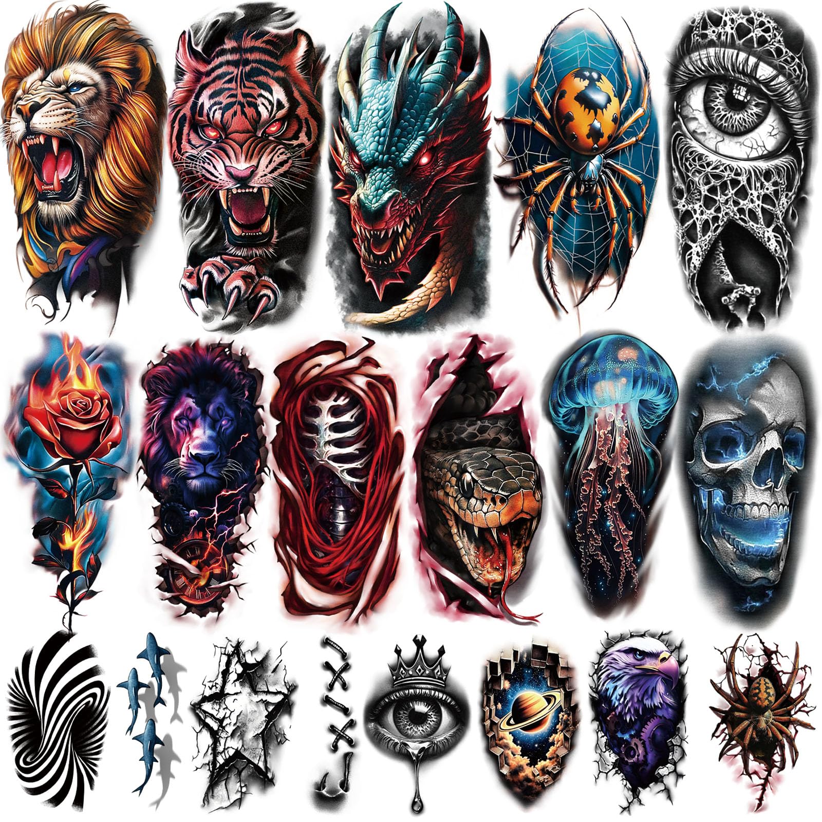 Yazhiji 77 Sheets 3D Realistic Temporary Tattoos Adults Kids