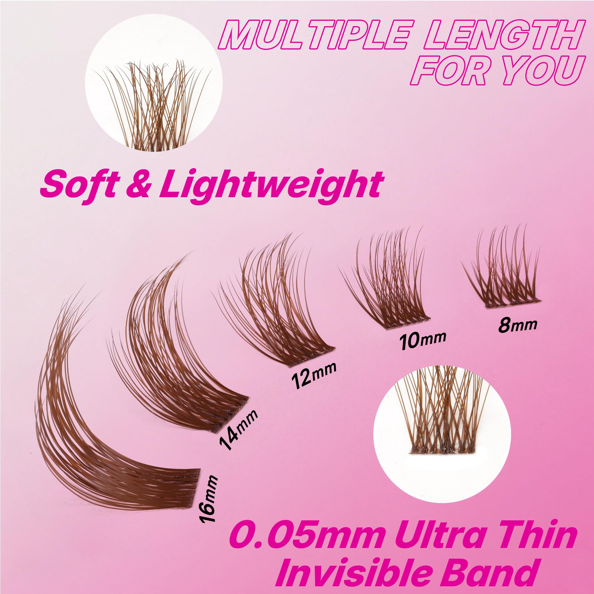 VEYESBEAUTY Pestañas Postizas MarronesNewbie's Five-Second Kit Pestañas Pelo a Pelo Com Pegamento y Sellado Lash Cluster Pestañas Individuales (Dreamy Kit, 8-16mm)
