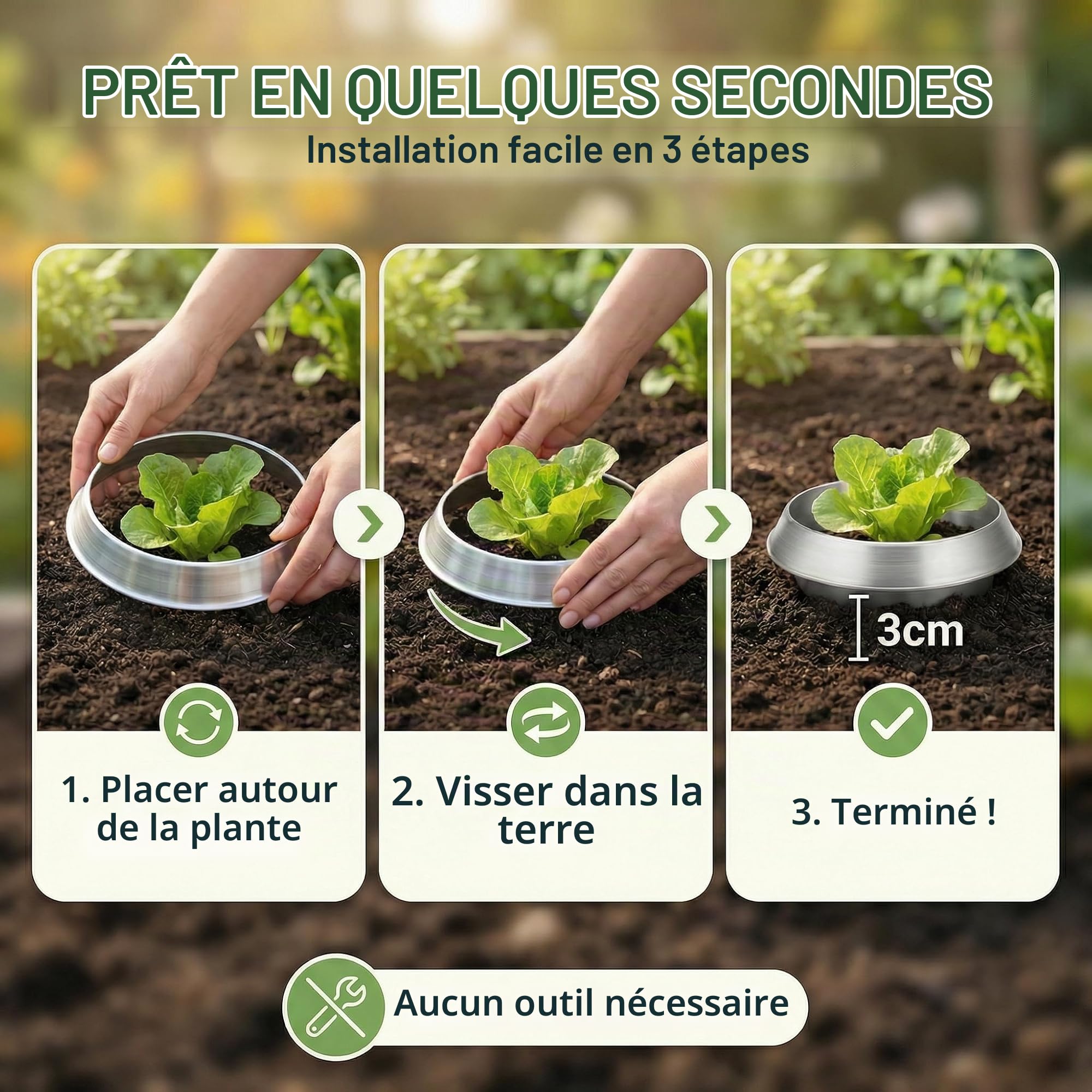 Collier anti-limaces en métal - Protection efficace contre les escargots pour parterre surélevé, jardin et potager - Galvanisé et réutilisable - Anneau de protection contre les
