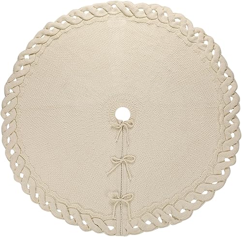 Miniatura 21 de Sattiyrch Faldón de punto para árbol de Navidad, decoración rústica gruesa para árbol de Navidad (crema, 36 pulgadas)