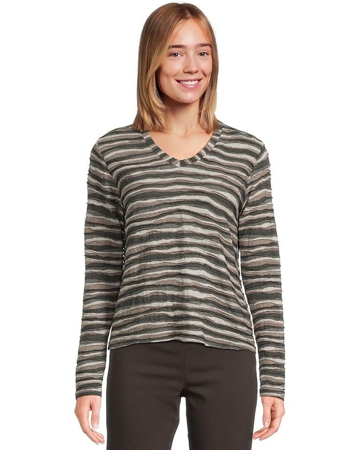 Elliott Lauren Long Sleeve Stripe V-neck Knit Top - Main View