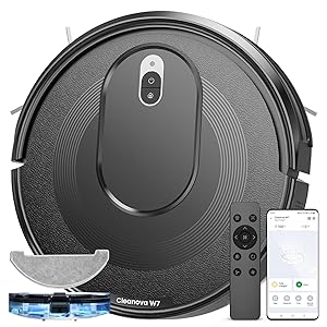 Vexilar W7 Robot Aspirapolvere Lavapavimenti 5000Pa, Serbatoio Acqua Elettrico 3 In 1, Robot Lavapavimenti e Aspirapolvere Controllo SIRI / APP / Alexa / IFTTT, Nero