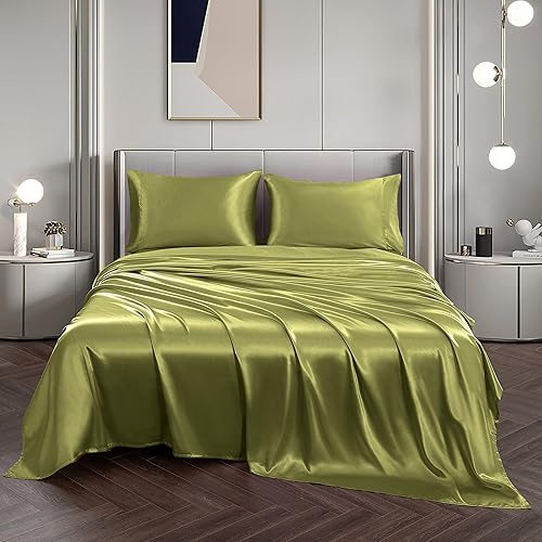 Miniatura 10 de Safhome Juego de sábanas divididas de satén de seda tamaño King para cama ajustable, juego de sábanas de 5 piezas, color rojo, 19 pulgadas, bolsillo