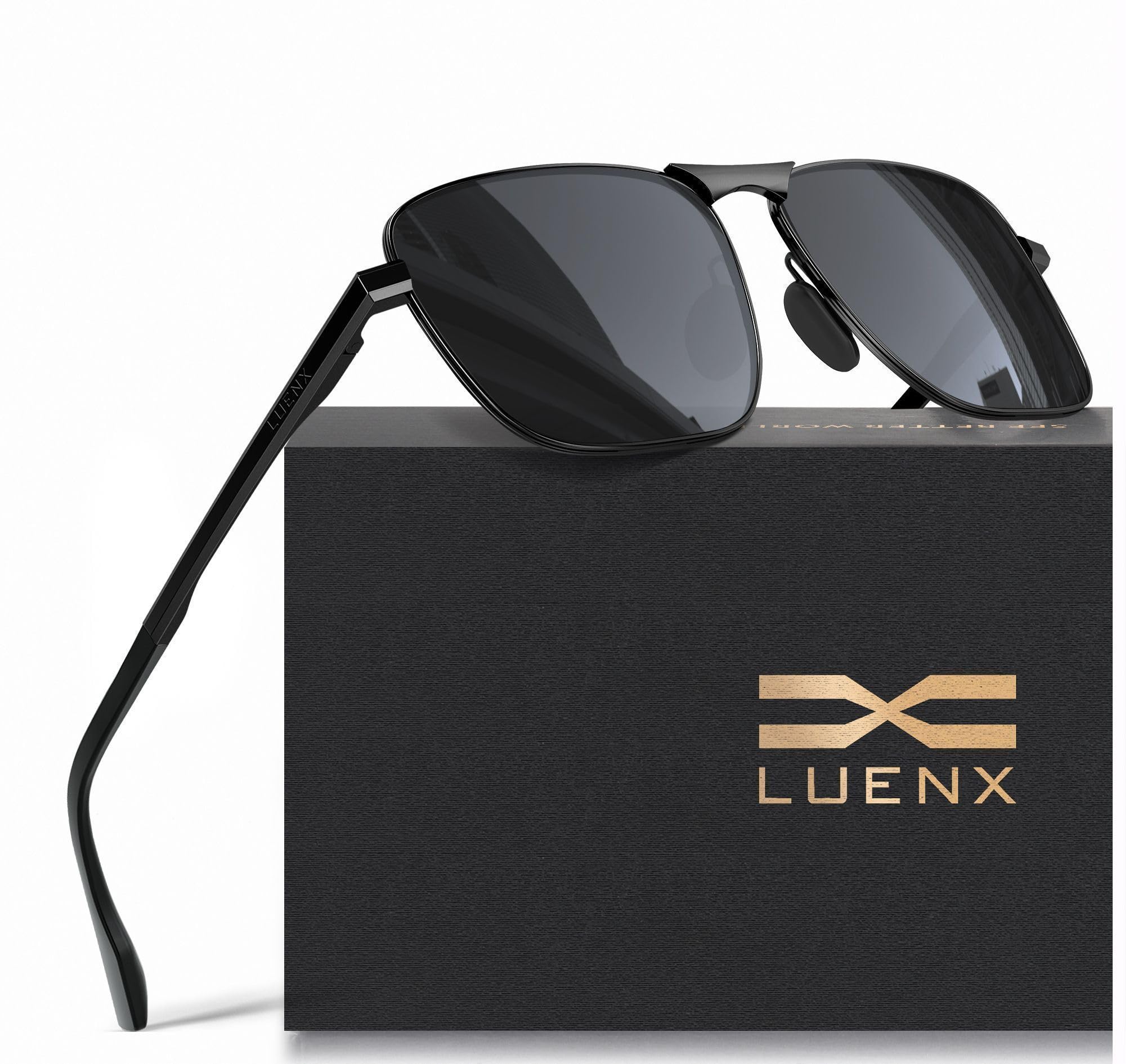 LUENX Rectangular Polarized Aviator Sunglasses for Men Retro Pilot Shades Driving UV400 Protection