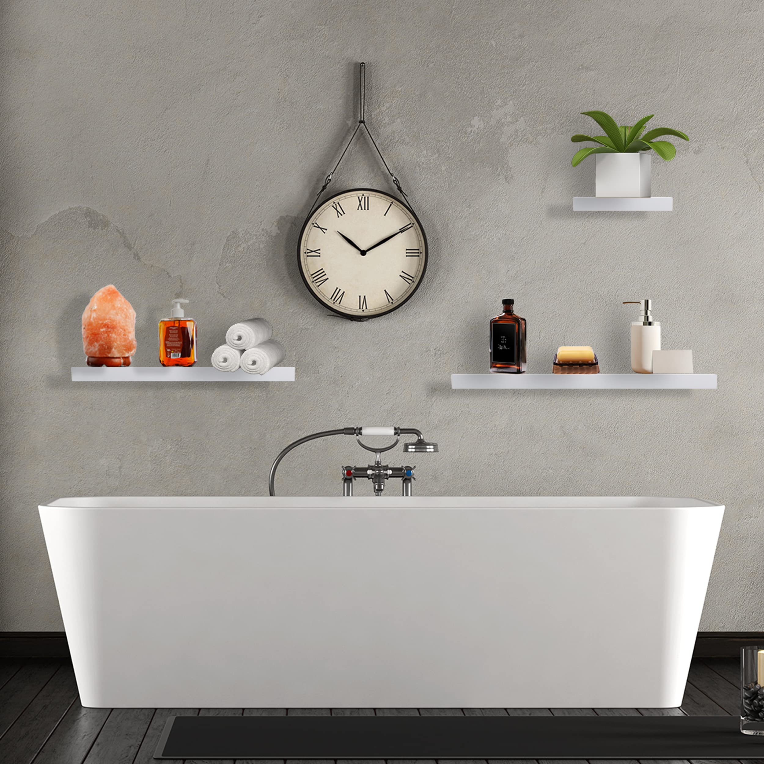 ETREXONLINE Étagère Murale Bois MDF 60x25x4cm Couleur Blanche, Étagère Murale Fixation Invisible Charge Maximale 25KG
