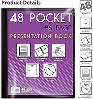 Vista 3 de Better Office Products Libro de presentación encuadernado con 48 bolsillos, con cubierta frontal transparente, 96 páginas protectoras de hojas