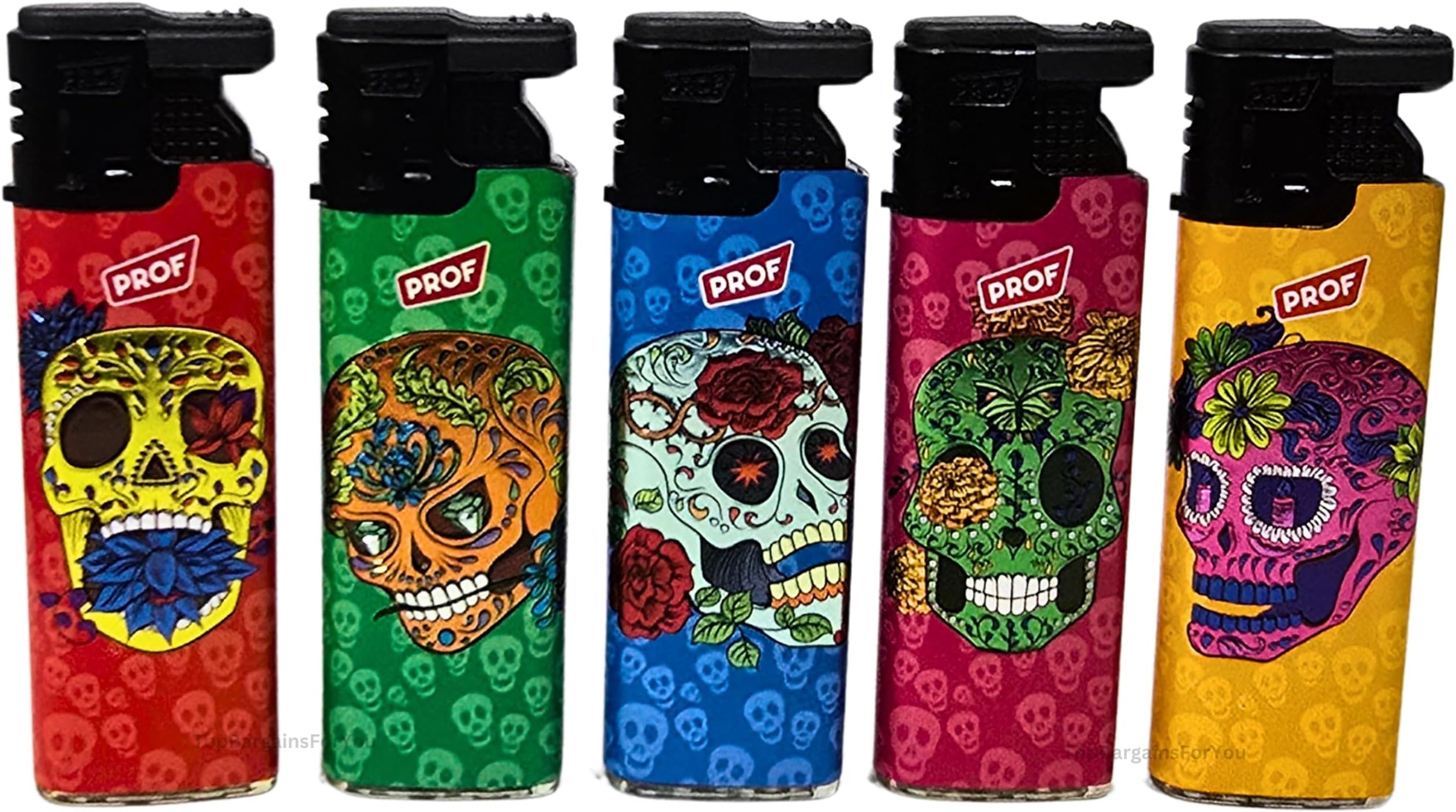 5 x Prof Colourful Windproof Dustproof Jet Lighters Really Powerful – LIMITED EDITION (Bling Flower Skulls)