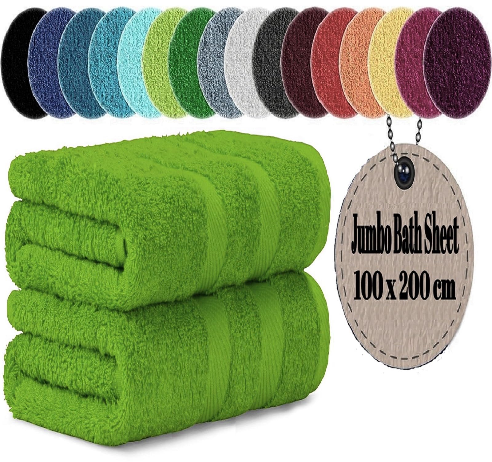 LoomTrove Pack of 2 Extra Large Jumbo Bath Sheets 100 x 200 cm 100% Egyptian Combed Cotton XL Towels Quick Dry Big Bath Sheet Super Soft Hotel Quality Towels Set (Lime Green)
