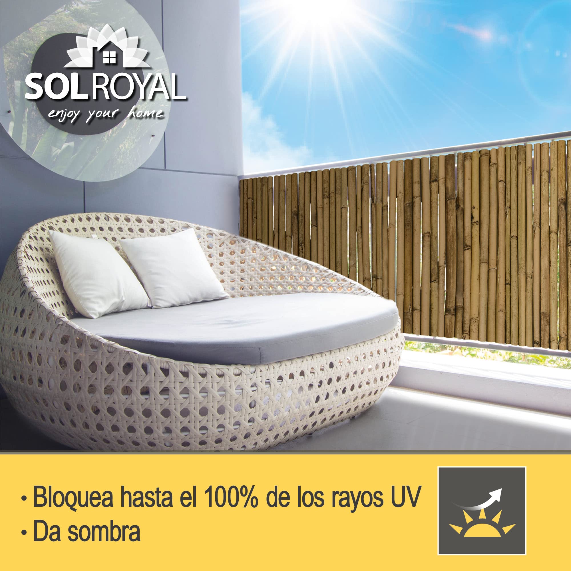 Sol Royal Valla de bambú Protectora SolVision B38 100 x 250 cm (A x L) Estera de privacidad Visual y Viento Natural Balcones terrazas Jardines barandas Cerca con cañas Gruesas