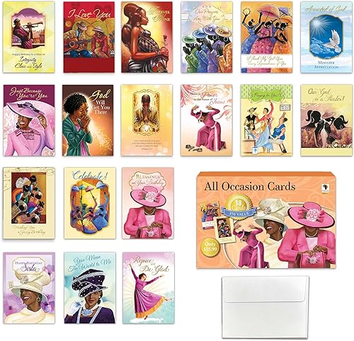Miniatura 8 de Caja surtida de tarjetas de felicitación afroamericanas, 18 tarjetas de felicitación cristianas para todas las ocasiones con sobres, cumpleaños