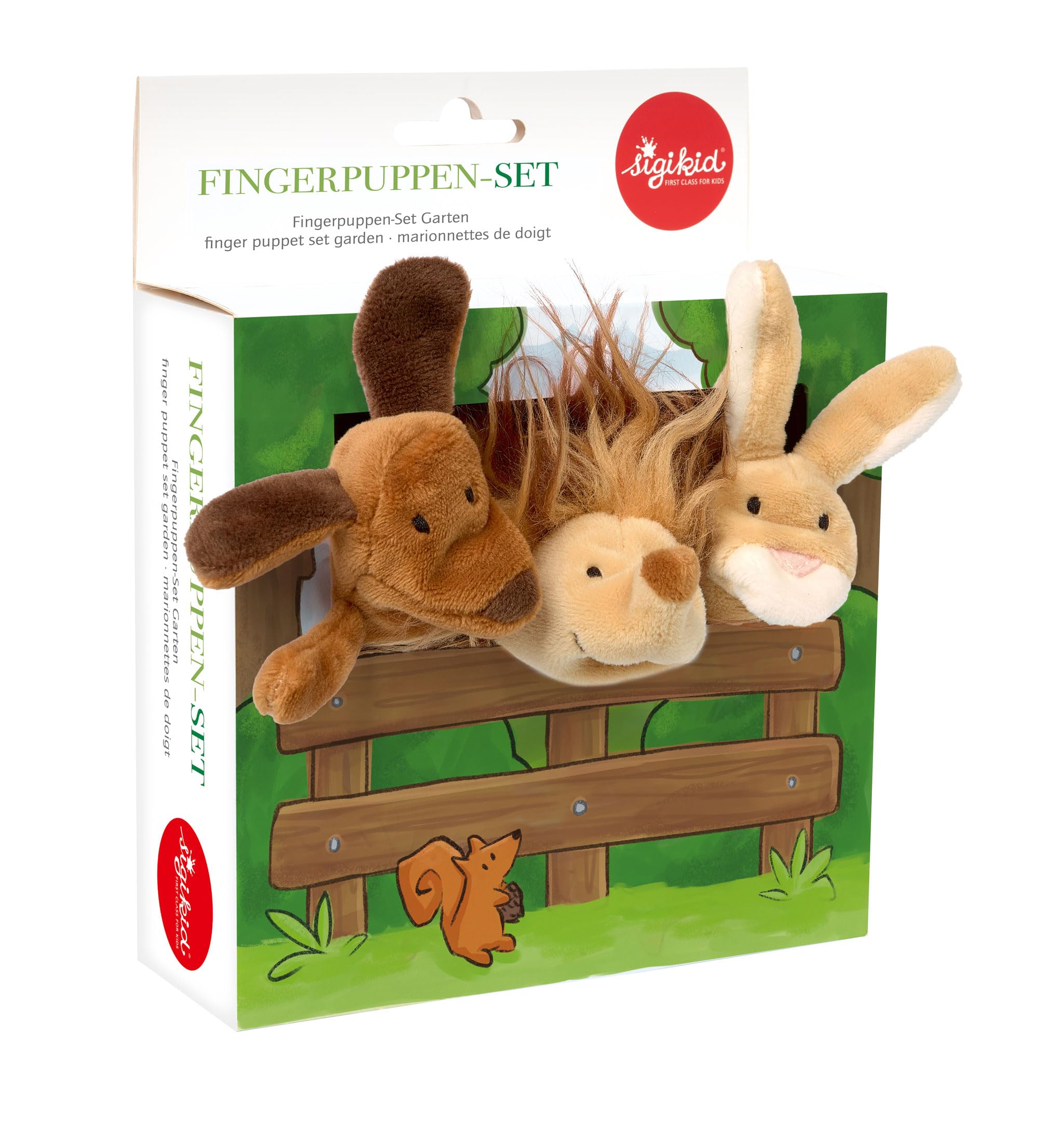 sigikid Fingerpuppenset Garten – My Little Theatre (3er-Set: Igel, Hund, Hase)