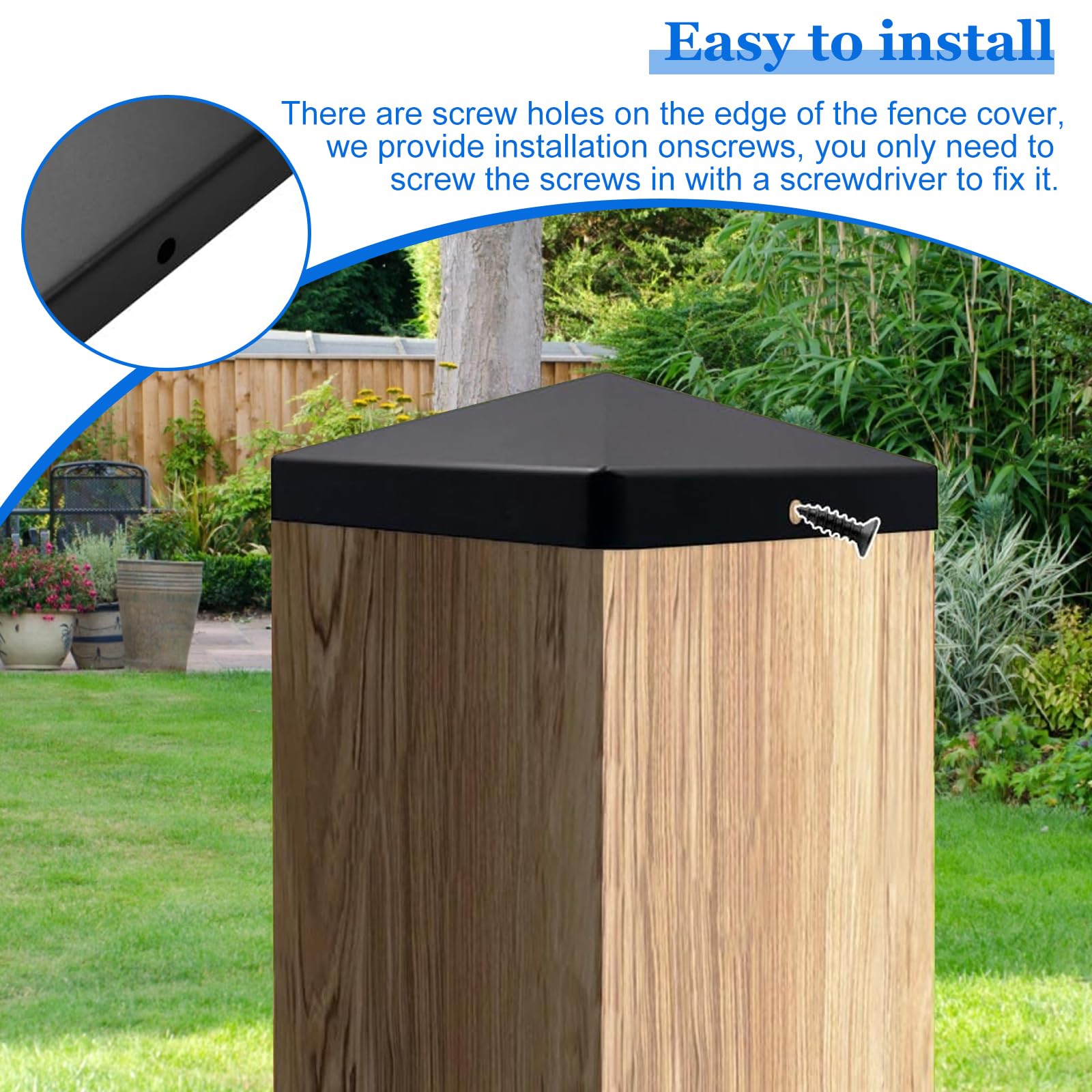 Fence Post Cap, 10 Pcs Sturdy Waterproof Plastic Deck Post Caps, Caps for Wooden Posts with 20 Pcs Screws Fits for Fences Pillars Railings Steel Pipes Profiles (Black) - Image 3