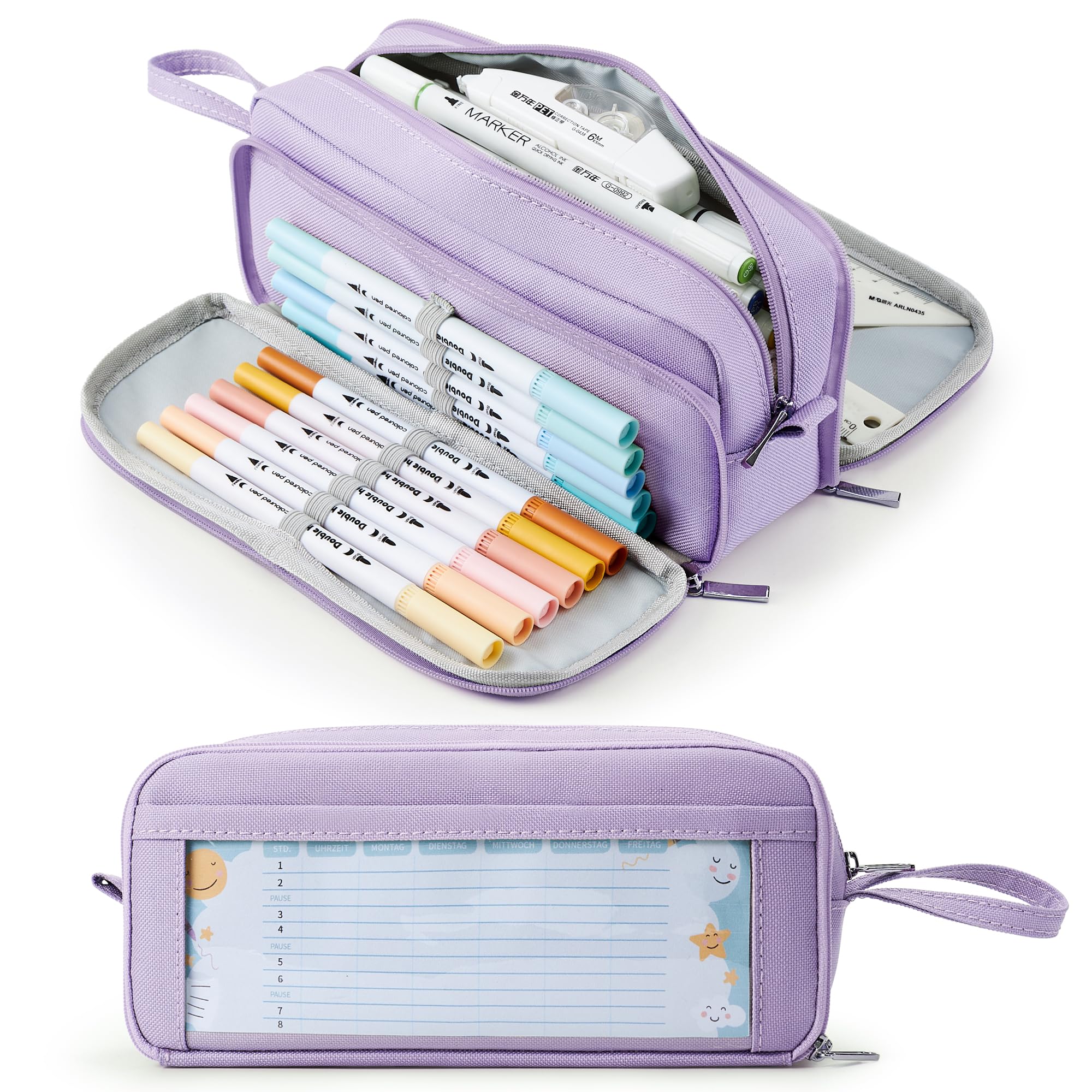 KALIDI Pencil Case with 3 Compartments Large Capacity Pencil Case Pencil Case Pencil Bag for School & Office, purple, 21 x 7.5 x 10 cm, pencil case