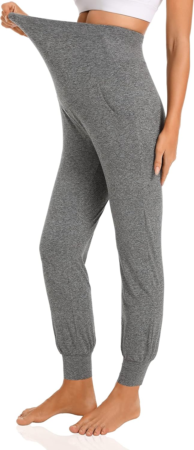 V VOCNI Women's Maternity Pants Maternity Activewear Jogger Track Cuff Sweatpants Over The Belly Stretchy Pregnancy Pants - Image 2