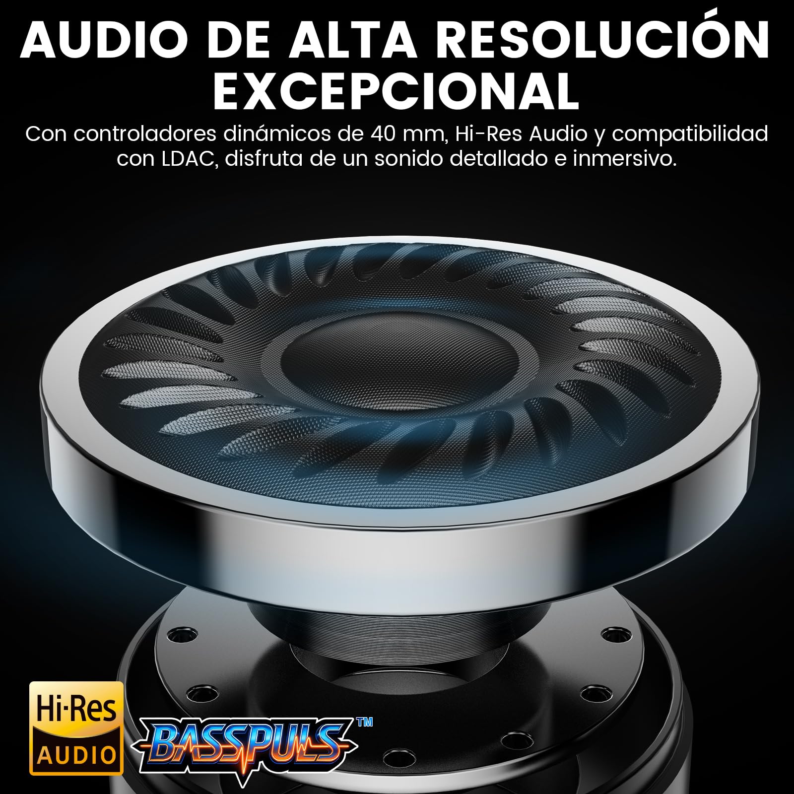 1Mii Y8 Cascos Bluetooth 6.0 Inalámbricos con ANC Híbrido, LDAC Hi-Res | Auriculares Diadema con Cancelación de Ruido Activa, 100H Autonomía, Graves Profundos, EQ con App, Plegables y Cómodos