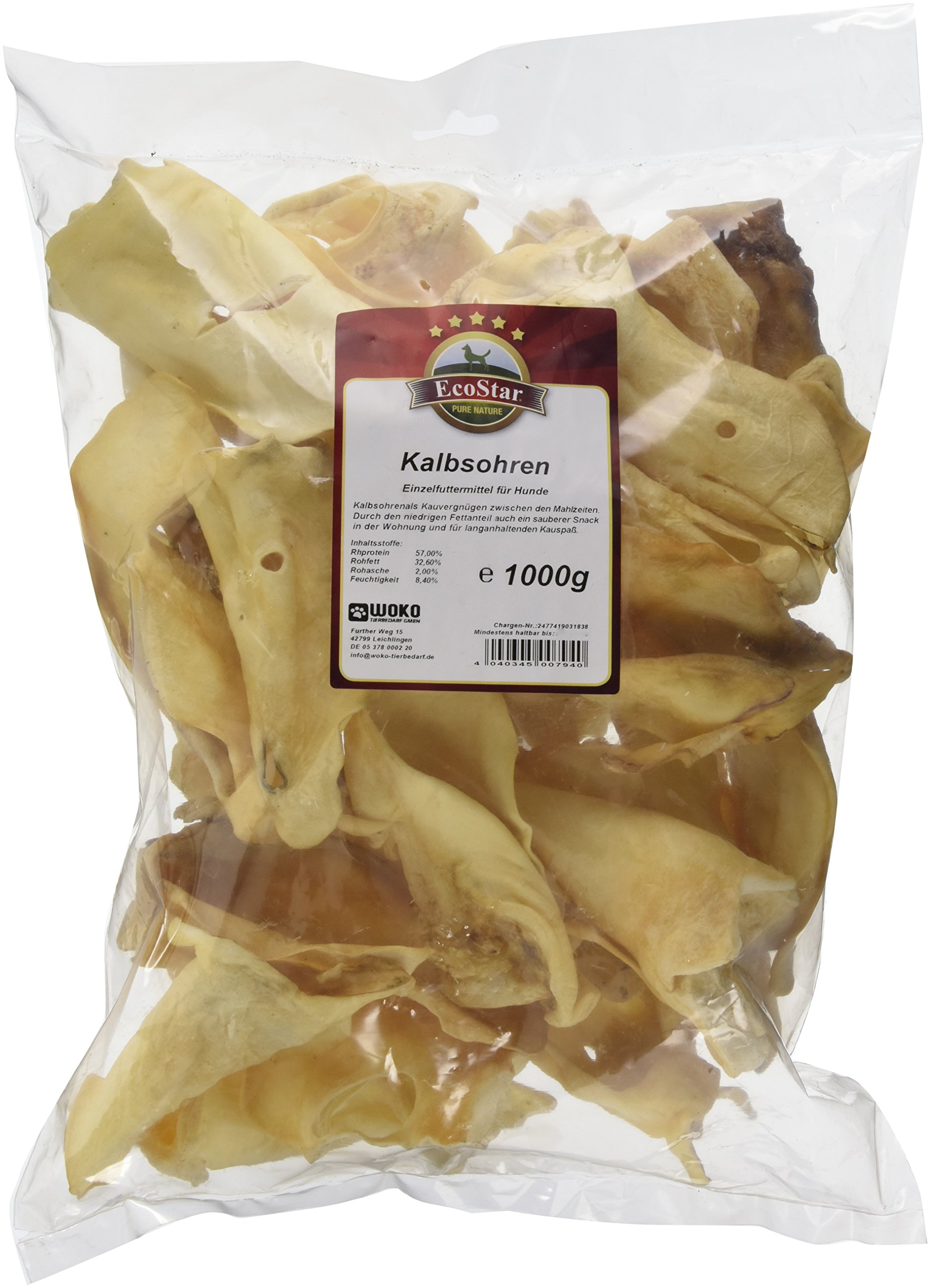 EcoStar - Snack de Orejas de Ternero, 1 kg, 1 Unidad (1 x 1 kg)