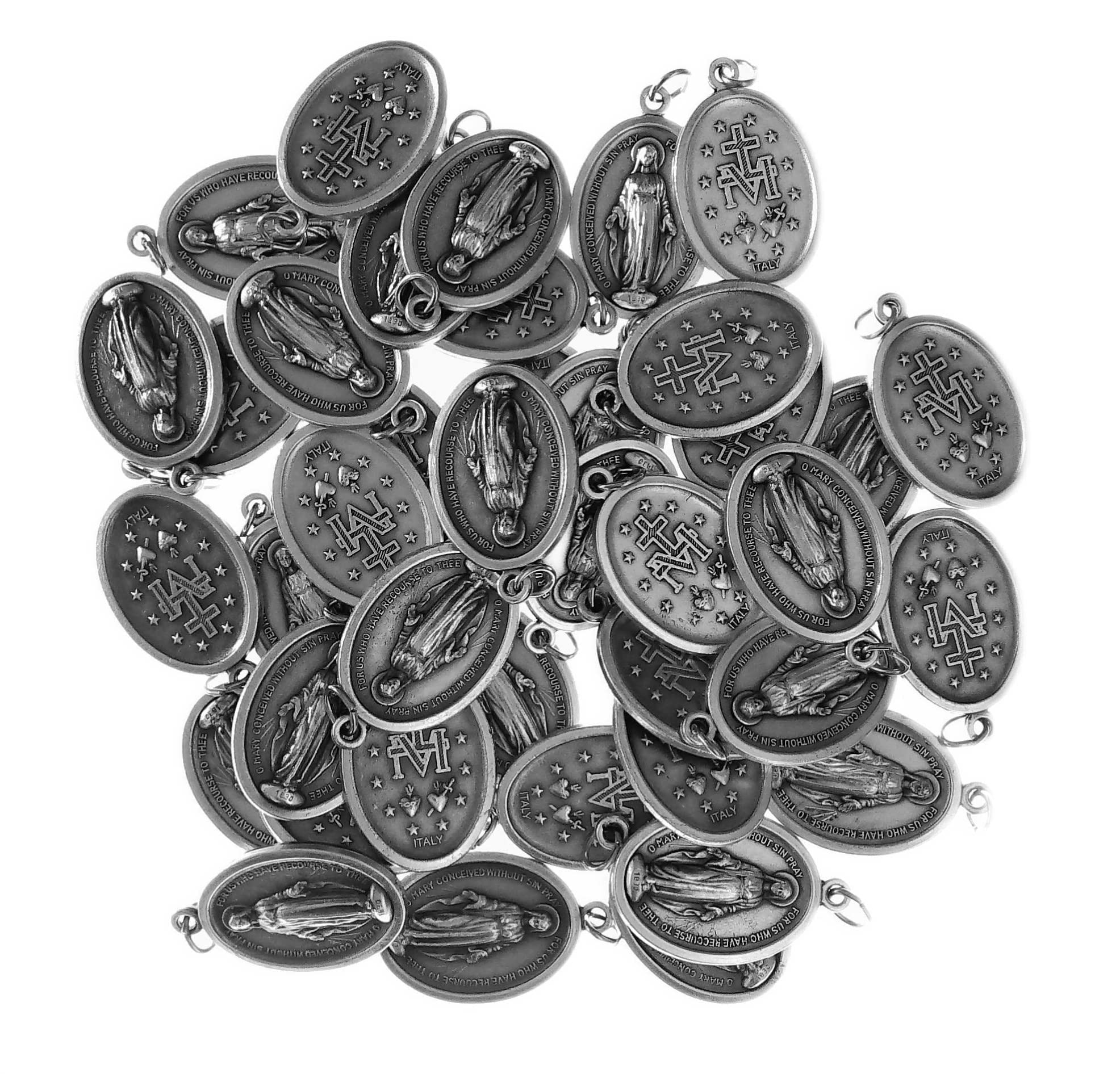 Bulk Buy 10 Pcs - Miraculous Medal 1 Inch Lot of 10 Medals Rings Included - Mary Our Lady of Grace