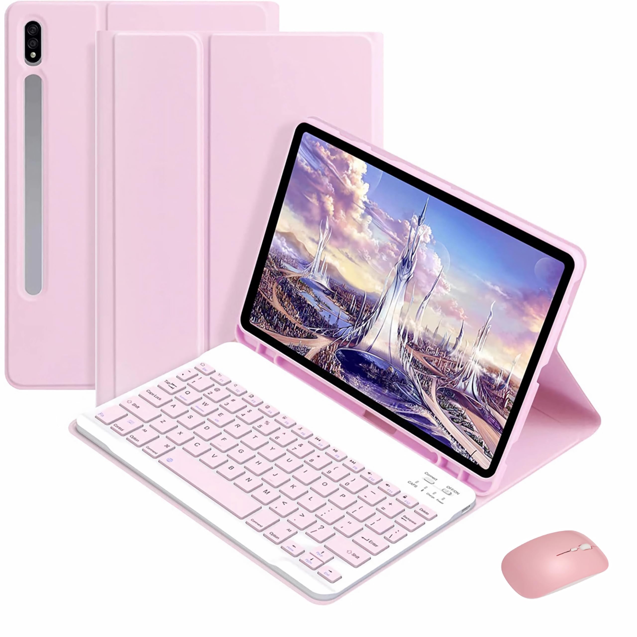 Coque clavier Samsung Tab S7 S8 rose pour travailler en voyage avec souris