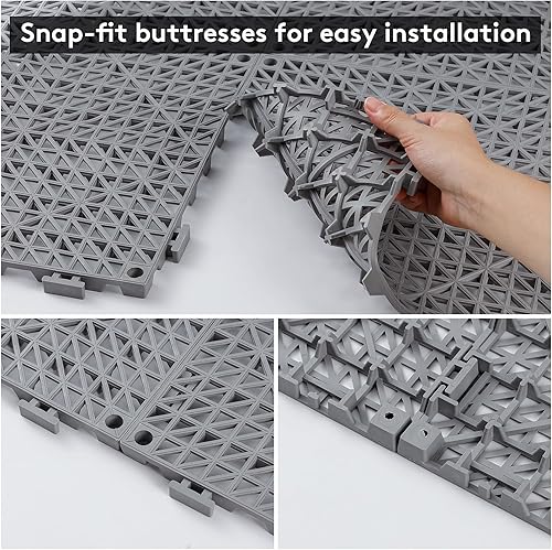 Miniatura 6 de Tapete de drenaje entrelazado, 12 x 12 pulgadas, antideslizante, de goma, con agujeros, acolchonado, para terraza, piscina, baño interior y balcón