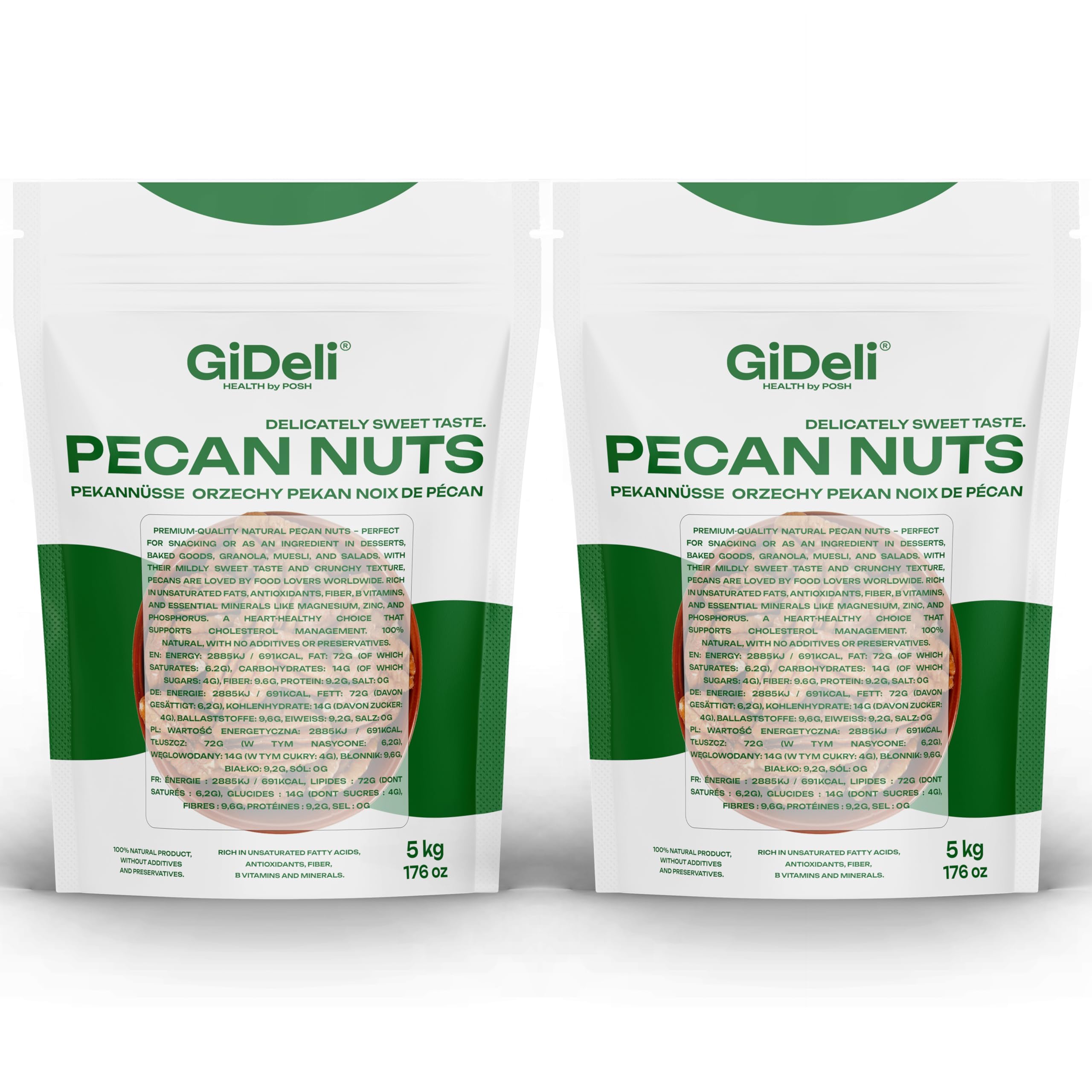 GiDeli Nueces Pecanas 2 x 5 kg - Enteras, Crudas, Naturales y sin Sal