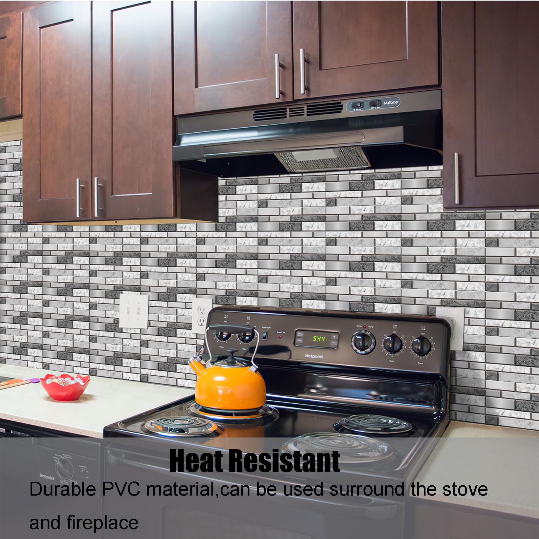 LiyuanQ Peel And Stick Kitchen Backsplash Tiles - 12 Sheets, 12x6 Inch, PVC, Waterproof, 3D Texture
