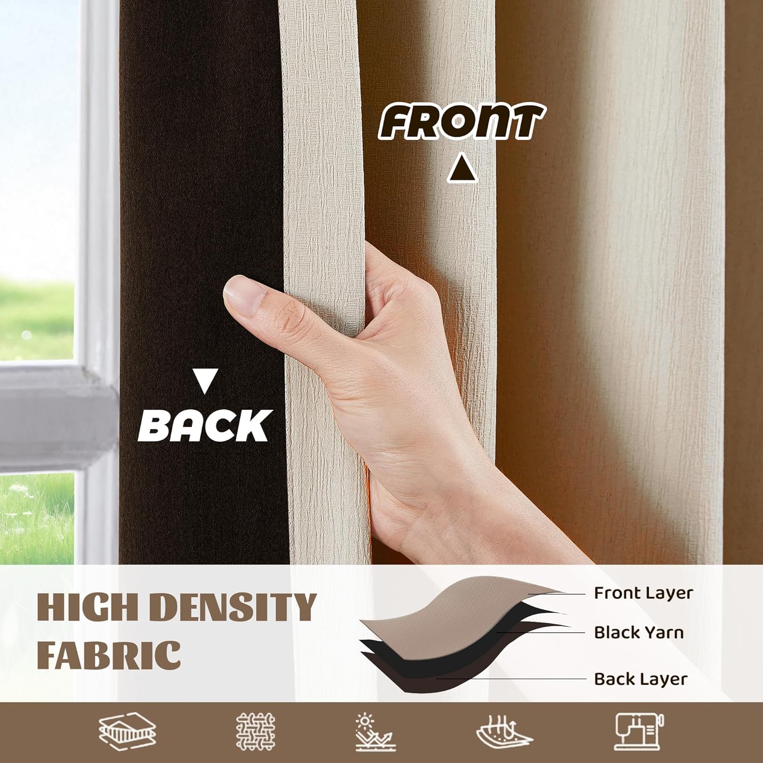 2 Panels Full Blackout Pinch Pleated Curtains 40" Wx84 L Beige - Linen Textured, Thermal Insulated, with Hooks & Back Tab, Light Blocking for Living Room Bedroom Window Treatments