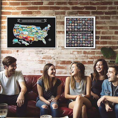 Miniatura 9 de GLIBERTVILLAGEGOODS (2 pósteres) mapa grande para raspar de Estados Unidos de 23 x 16 pulgadas, mapa de viaje dibujado a mano de Estados Unidos con