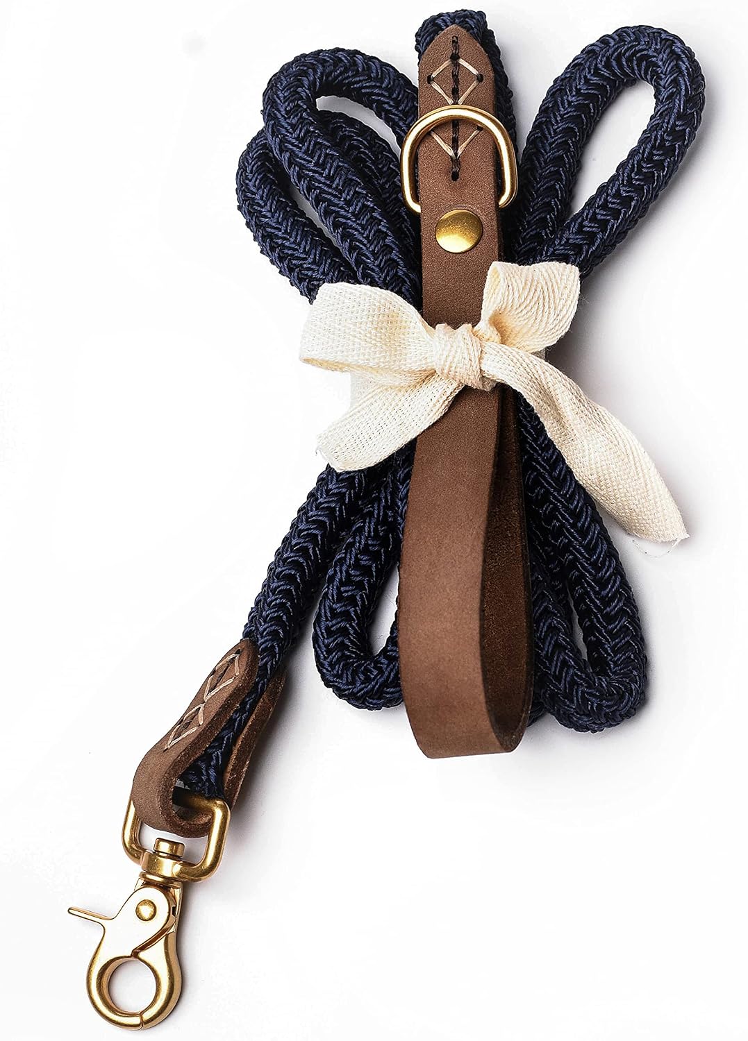 Dog Rope Leash Heavy Duty Blue Dog Rope Lead with Soft Leather Handle Thick Dog Lead Leash for Large Medium Small Dogs and Puppies 6 FT (Navy)