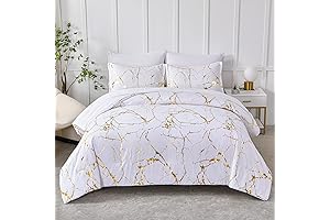 Yogeneg 7pc King Size White and Gold Comforter Set