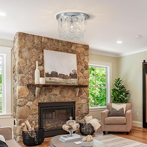Miniatura 8 de Lámpara de techo moderna de 12.6 pulgadas de montaje empotrado, lámpara de techo redonda de cristal, lámpara de techo de casa de campo, 3 luces,