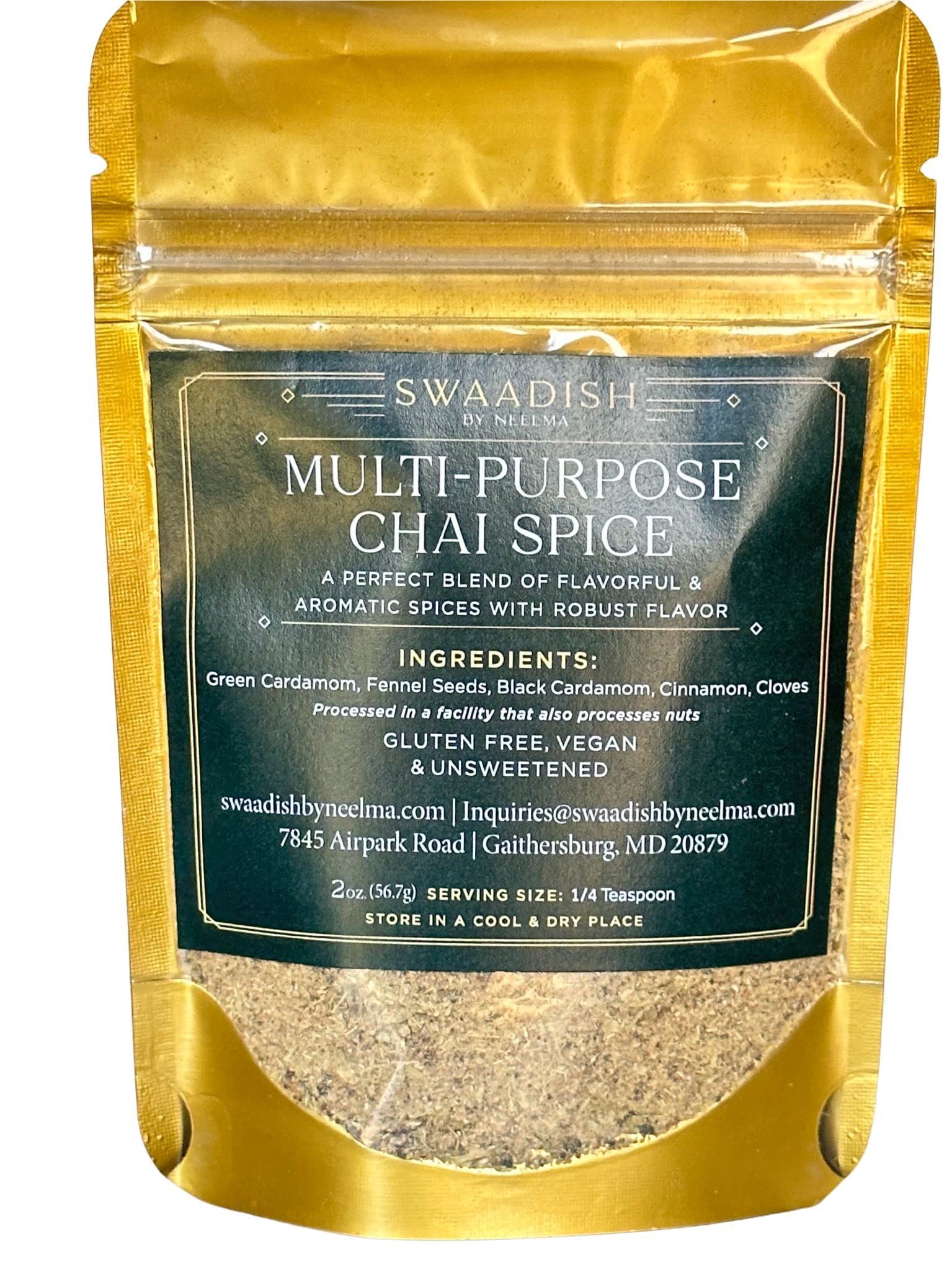 Multi-Purpose Chai Spice|Chai Masala|Tea Masala|Made with 5 clean ingredients|2 oz|Unsweetened|Gluten Free|Vegan|Mild|No Ginger