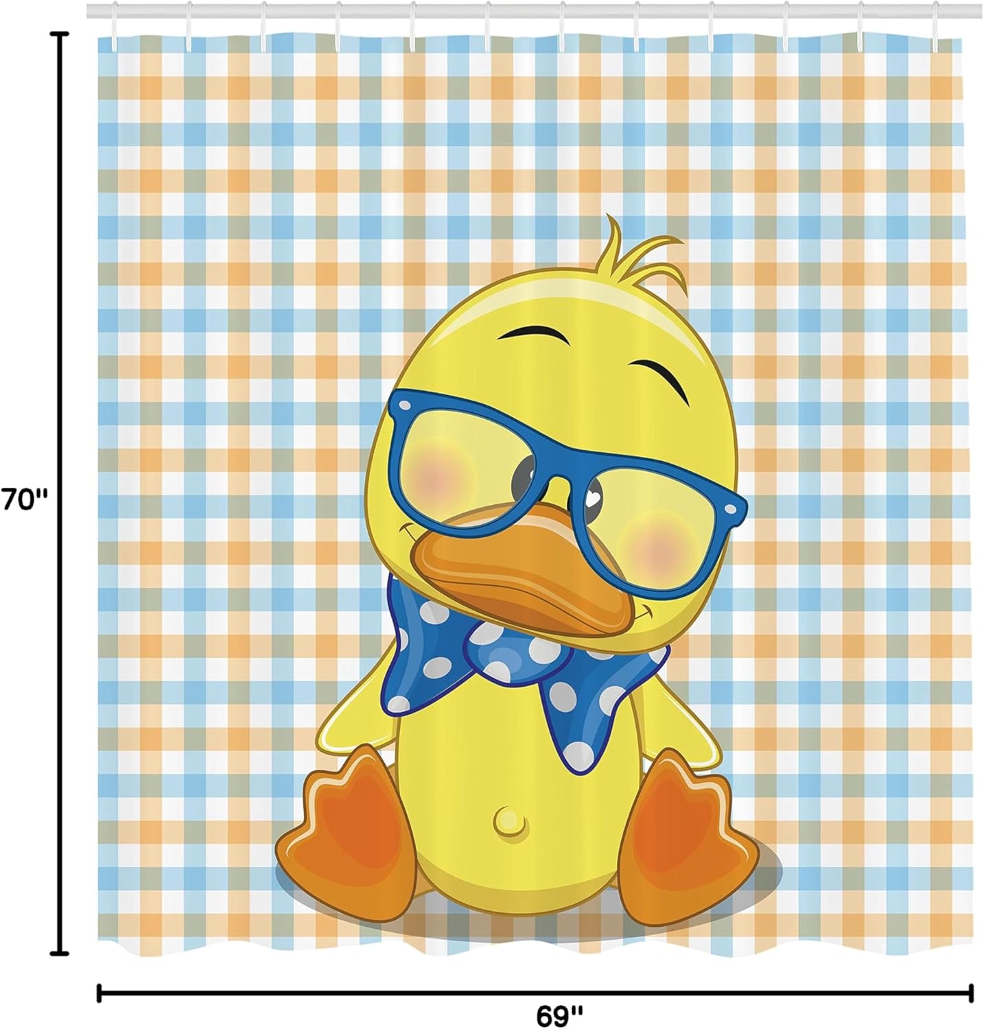 Ambesonne Cartoon Shower Curtain, Hipster Boho Duck Dotted Bow Cool Free Smart Geese Design, Cloth Fabric Bathroom Decor Set with Hooks, 69" W x 70" L, Orange Yellow Blue