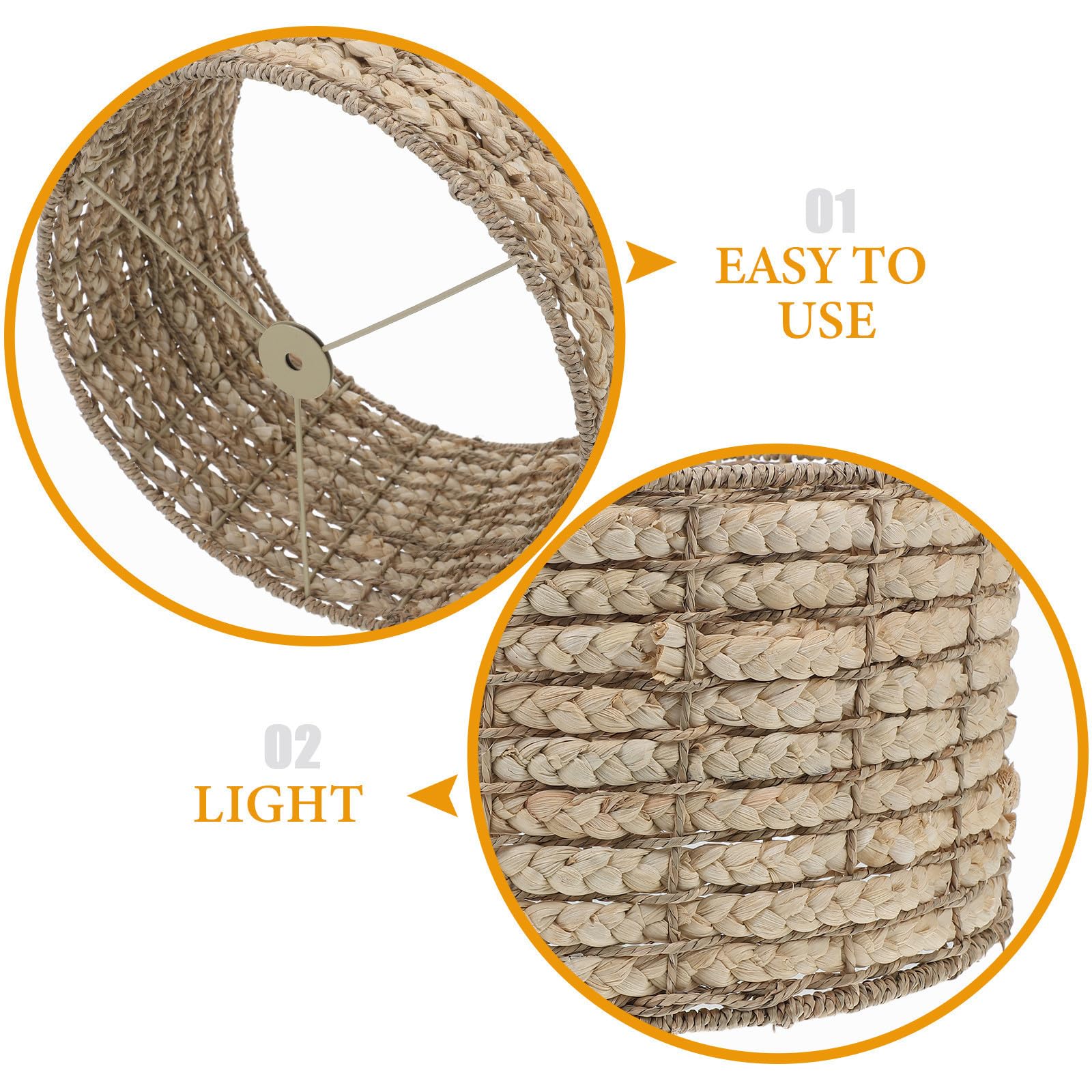 Paralume in Alga Marina e Ferro, Beige, Luce Soffusa, Stile Rustico Naturale, per Casa e Soggiorno, per Lampada a Sospensione e Decorazione Sala da Pranzo