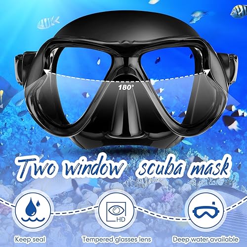 Vista 10 de Preboun Paquete de 2 máscaras de natación para adultos, gafas de snorkel con cubierta para la nariz, antiniebla, visión clara, vidrio templado