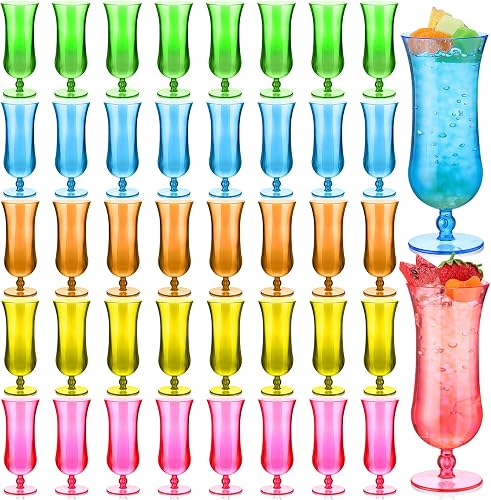 40 Pcs Hurricane Glasses 15 oz Plastic Luau Tumblers Frozen Cocktail Tumblers Colorful Hurricane Cups for Outdoors Tropical Hawaiian Summer Holiday Party Drinking, 5 Colors