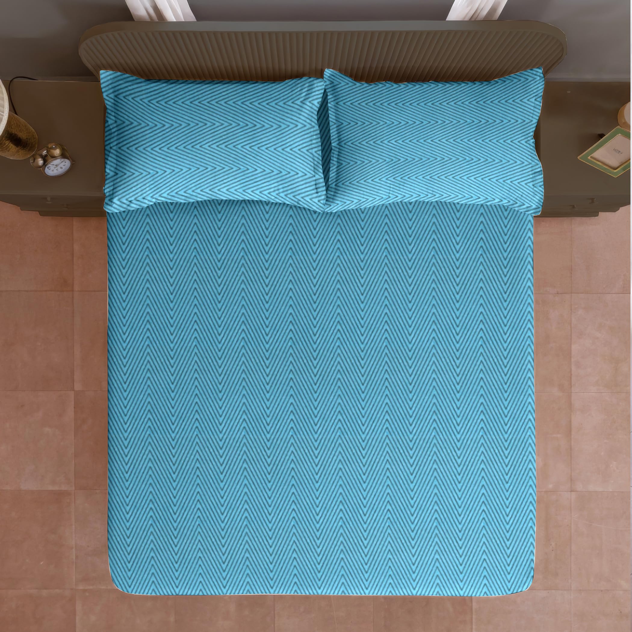 Swayam Microfiber Double Bedsheet with 2 Pillow Covers | Size 90 x 100 inch | 180 TC | Geometric Design | Soft Breathable Bed Sheet | Comfortable & Durable for Bedroom - Blue-image-4