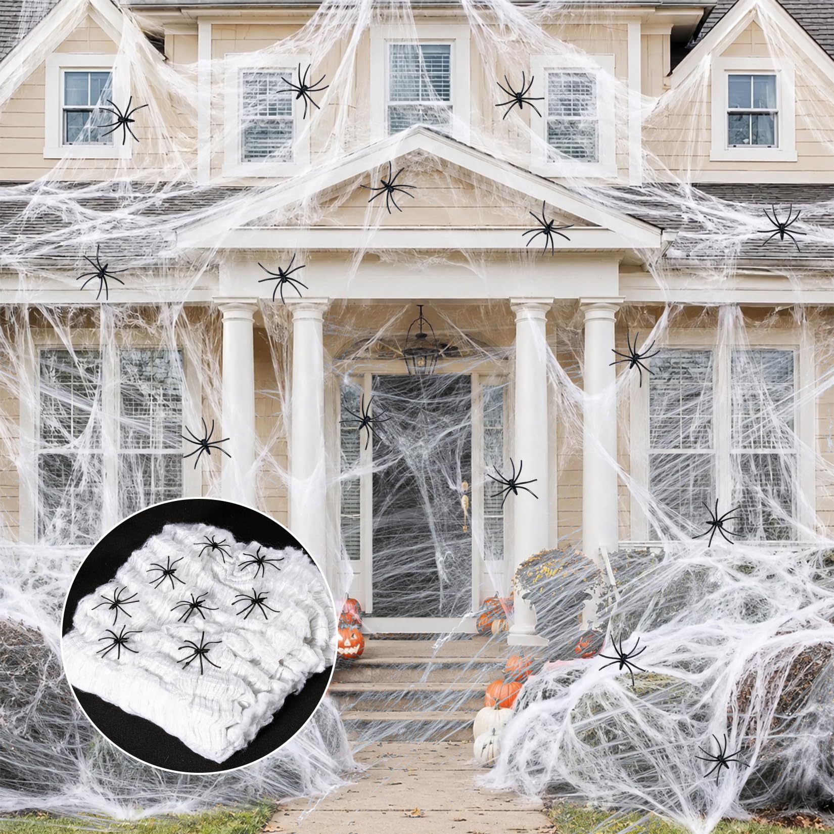 MAQIHAN Pajęczyny o powierzchni 1100 m2, dekoracje na Halloween, pajęczyny, dekoracje na Halloween, pajęczyny, dekoracja z 40 sztucznymi pająkami, super rozciągliwe pajęczyny, dekoracja na imprezę