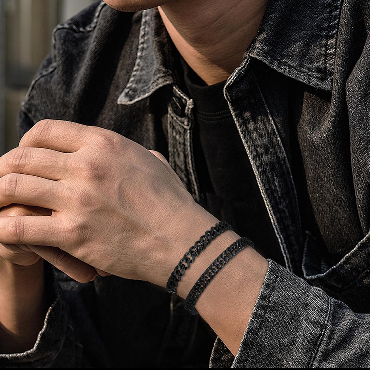 XIANNVXI Stainless Steel Bracelets for Men 2PCS Cuban Link Bracelet Stainless Steel Mens Silver/Gold/Black Bracelet Set 7.5/8.3/9 Inches Gifts for Mens Metal Bracelets - Image 4