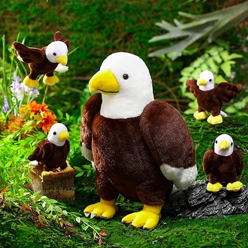 Vista 4 de Lenwen 5 Pcs Eagle Stuffed Animal Bulk 1 Plush Mommy with 4 Cute Babies Plush Wild Bald Eagles Stuffed Animal Toy for Boys Girls Birders Zoo Gifts