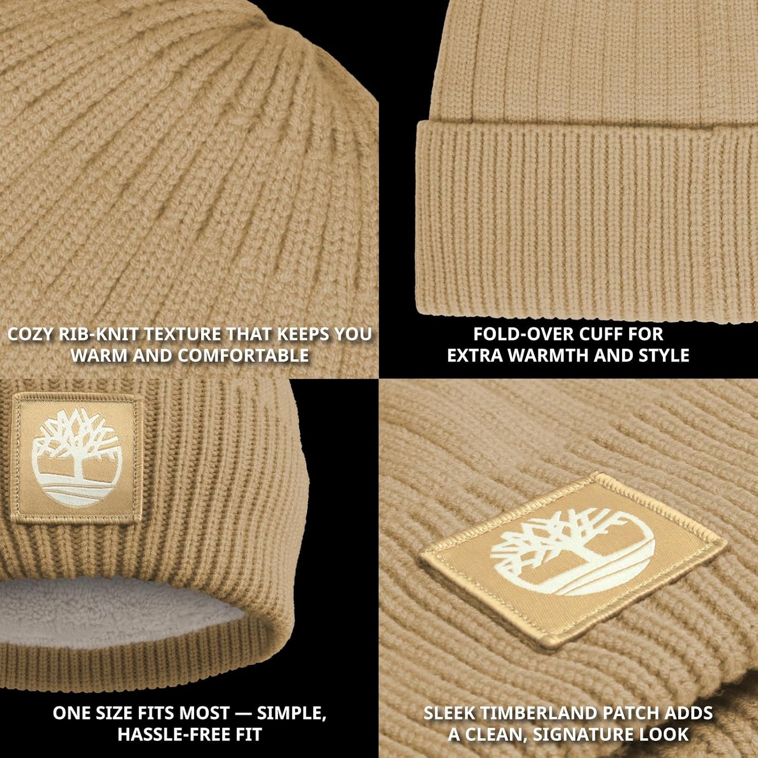 Timberland Women’s Rib Core Beanie - Soft Knit Winter Hat, Stretch Fit, Ribbed Texture, Fold-Over Cuff for Cold Weather